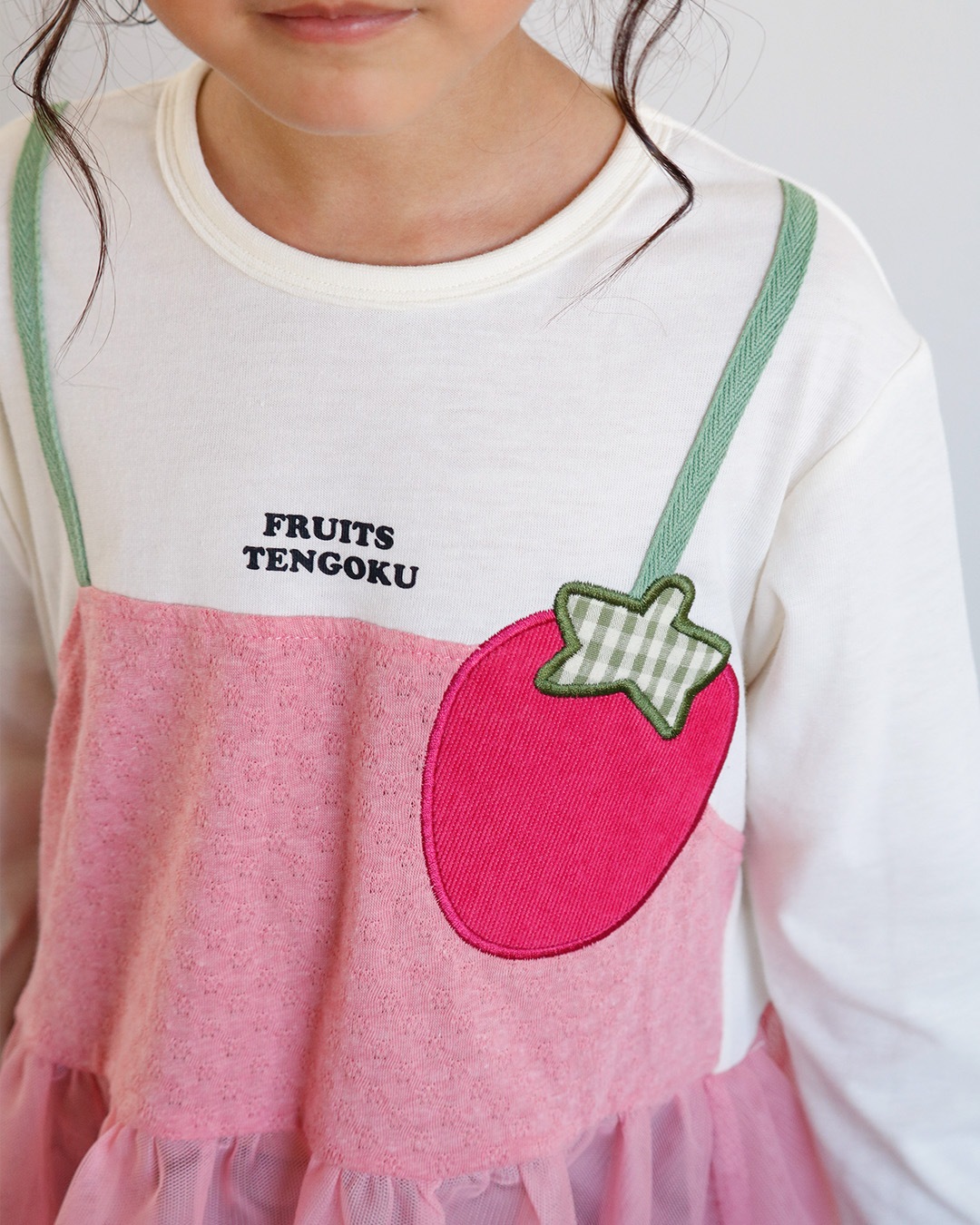 イチゴ/ぶどうの重ね着風チュールTシャツ|80-130cm 【 フルーツ天国 】