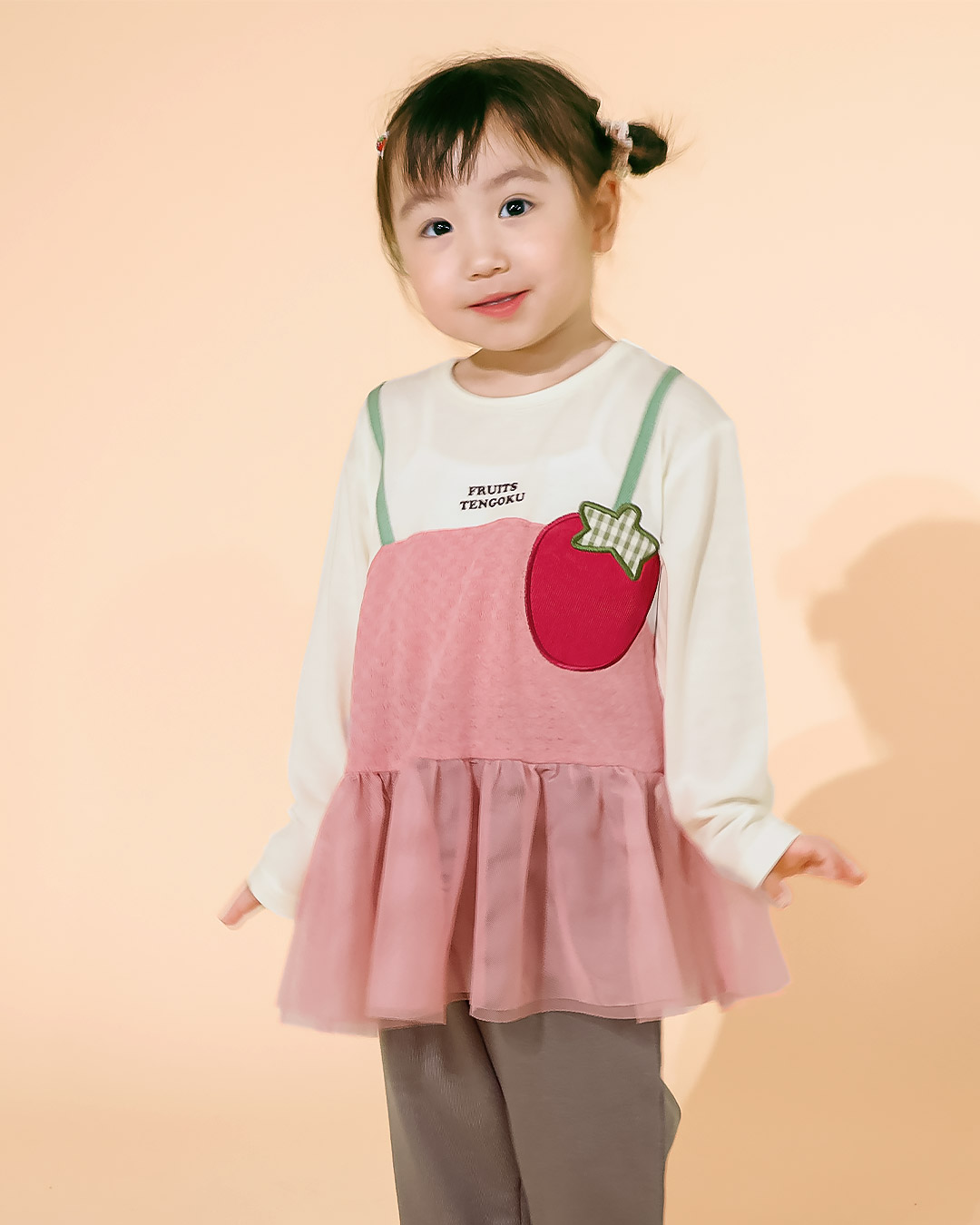 イチゴ/ぶどうの重ね着風チュールTシャツ|80-130cm 【 フルーツ天国 】