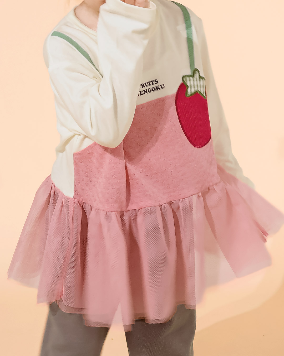 イチゴ/ぶどうの重ね着風チュールTシャツ|80-130cm 【 フルーツ天国 】
