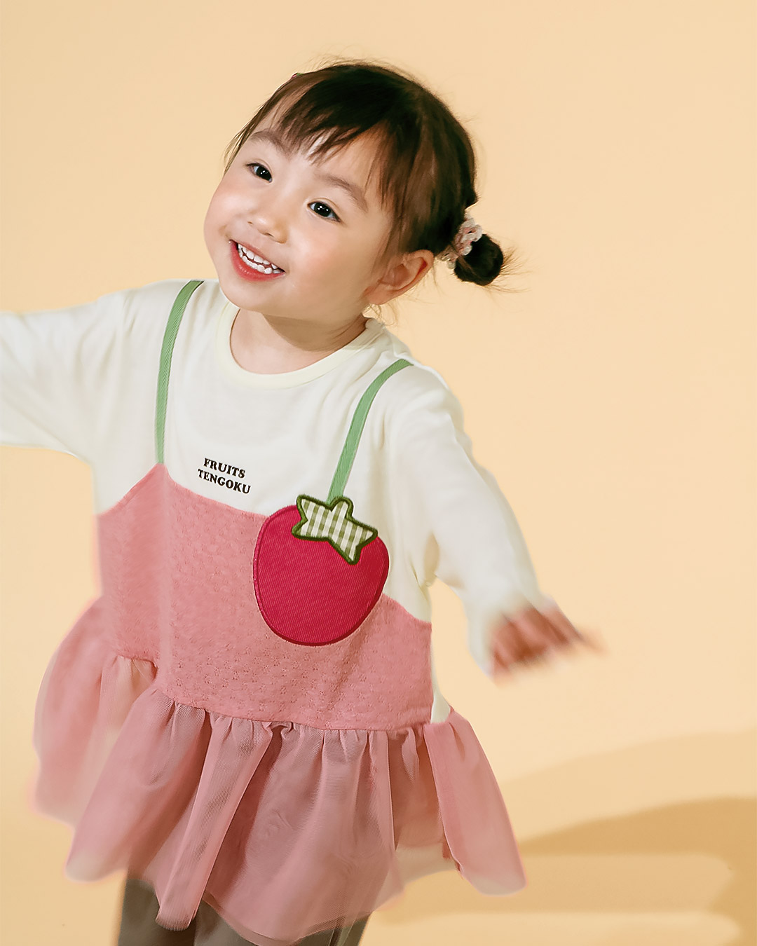 イチゴ/ぶどうの重ね着風チュールTシャツ|80-130cm 【 フルーツ天国 】