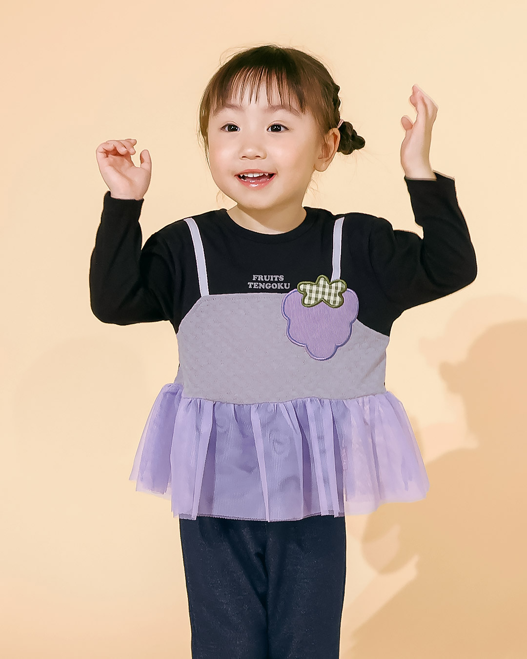 イチゴ/ぶどうの重ね着風チュールTシャツ|80-130cm 【 フルーツ天国 】