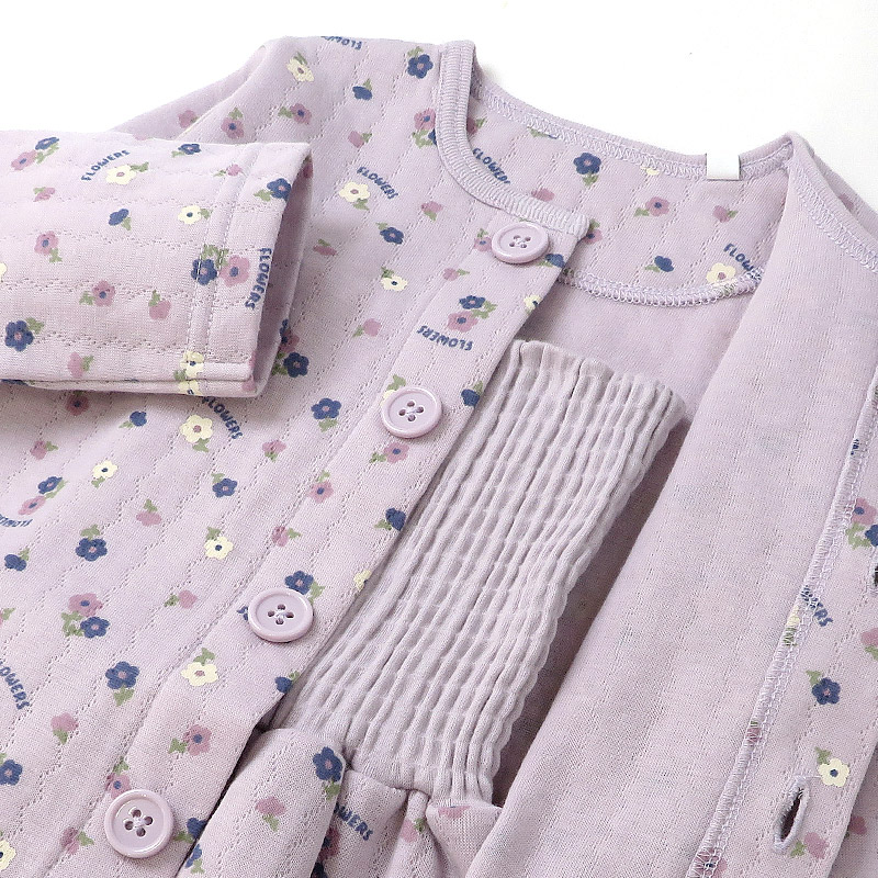 キッズ パジャマ 女の子 腹巻付 上下セット 2点セット ( 80-130cm )  子供 ベビー 寝具 前開き セットアップ あったか ソフトキルト 可愛い 長袖 苺 いちご イチゴ クマ 花 ベビー 冬 くま 動物 フラワー 子供服 こども ルームウェア お昼寝 80 90 95 100 110 120 130