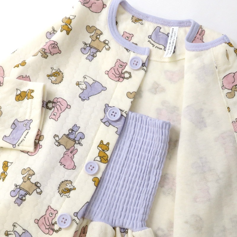 キッズ パジャマ 女の子 腹巻付 上下セット 2点セット ( 80-130cm )  子供 ベビー 寝具 前開き セットアップ あったか ソフトキルト 可愛い 長袖 苺 いちご イチゴ クマ 花 ベビー 冬 くま 動物 フラワー 子供服 こども ルームウェア お昼寝 80 90 95 100 110 120 130