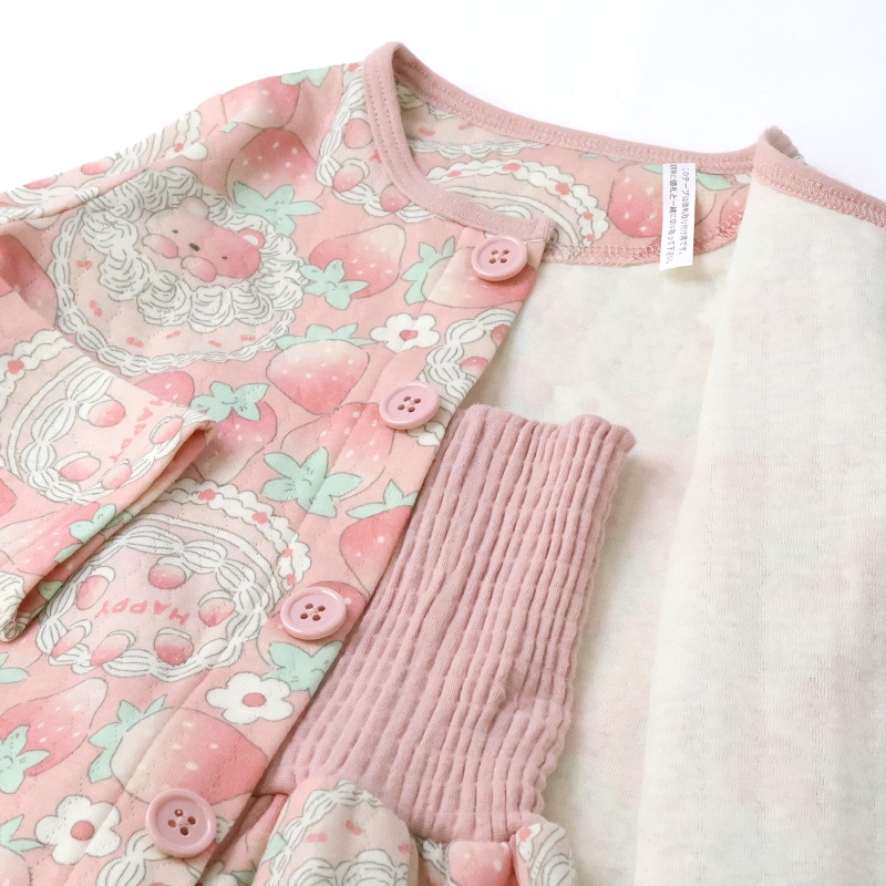 キッズ パジャマ 女の子 腹巻付 上下セット 2点セット ( 80-130cm )  子供 ベビー 寝具 前開き セットアップ あったか ソフトキルト 可愛い 長袖 苺 いちご イチゴ クマ 花 ベビー 冬 くま 動物 フラワー 子供服 こども ルームウェア お昼寝 80 90 95 100 110 120 130