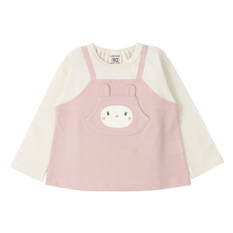 キッズ ロンT トップス ウズラビ ウサギ 切替 長袖 Tシャツ ( 80-130cm )【 UZURABBIT 】 子供服 女の子 キッズ ベビー うさぎ 干支 ピンク くすみ ガーリー かわいい 春 秋 80cm 90cm 95cm 100cm 110cm 120cm 130cm
