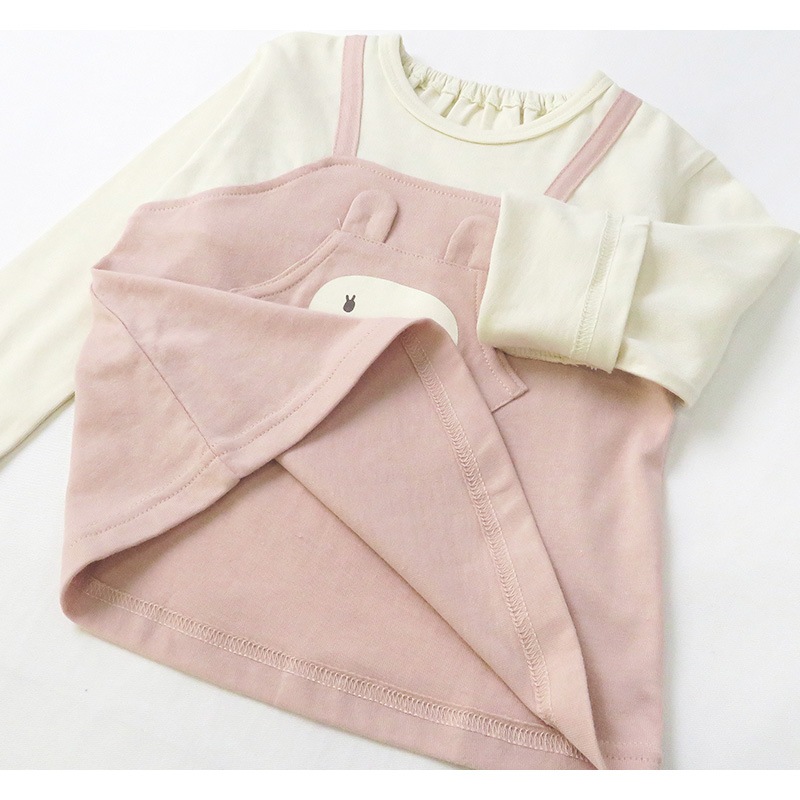 キッズ ロンT トップス ウズラビ ウサギ 切替 長袖 Tシャツ ( 80-130cm )【 UZURABBIT 】 子供服 女の子 キッズ ベビー うさぎ 干支 ピンク くすみ ガーリー かわいい 春 秋 80cm 90cm 95cm 100cm 110cm 120cm 130cm