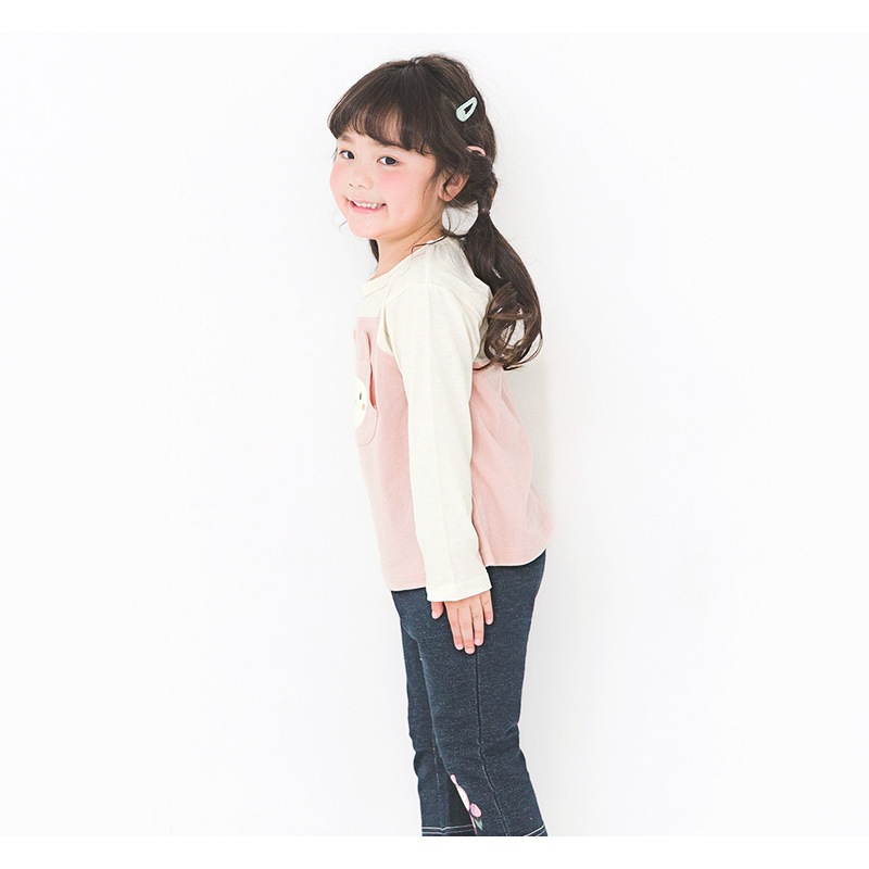 キッズ ロンT トップス ウズラビ ウサギ 切替 長袖 Tシャツ ( 80-130cm )【 UZURABBIT 】 子供服 女の子 キッズ ベビー うさぎ 干支 ピンク くすみ ガーリー かわいい 春 秋 80cm 90cm 95cm 100cm 110cm 120cm 130cm