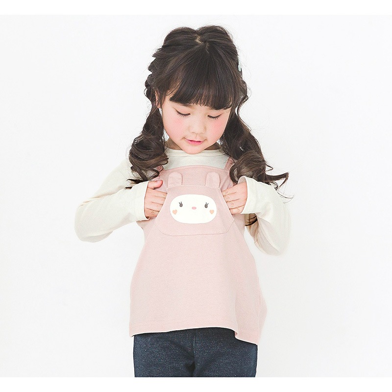 キッズ ロンT トップス ウズラビ ウサギ 切替 長袖 Tシャツ ( 80-130cm )【 UZURABBIT 】 子供服 女の子 キッズ ベビー うさぎ 干支 ピンク くすみ ガーリー かわいい 春 秋 80cm 90cm 95cm 100cm 110cm 120cm 130cm