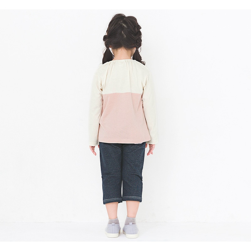キッズ ロンT トップス ウズラビ ウサギ 切替 長袖 Tシャツ ( 80-130cm )【 UZURABBIT 】 子供服 女の子 キッズ ベビー うさぎ 干支 ピンク くすみ ガーリー かわいい 春 秋 80cm 90cm 95cm 100cm 110cm 120cm 130cm