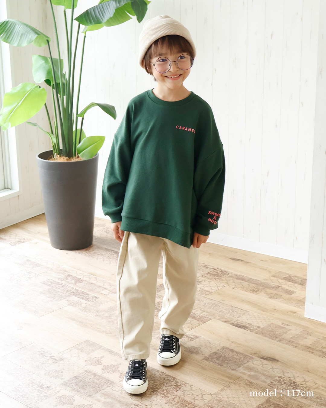 毎日着たいラクチン服 ロゴ刺繍配色トレーナー【GrinLab グリンラボ】|80-160cm