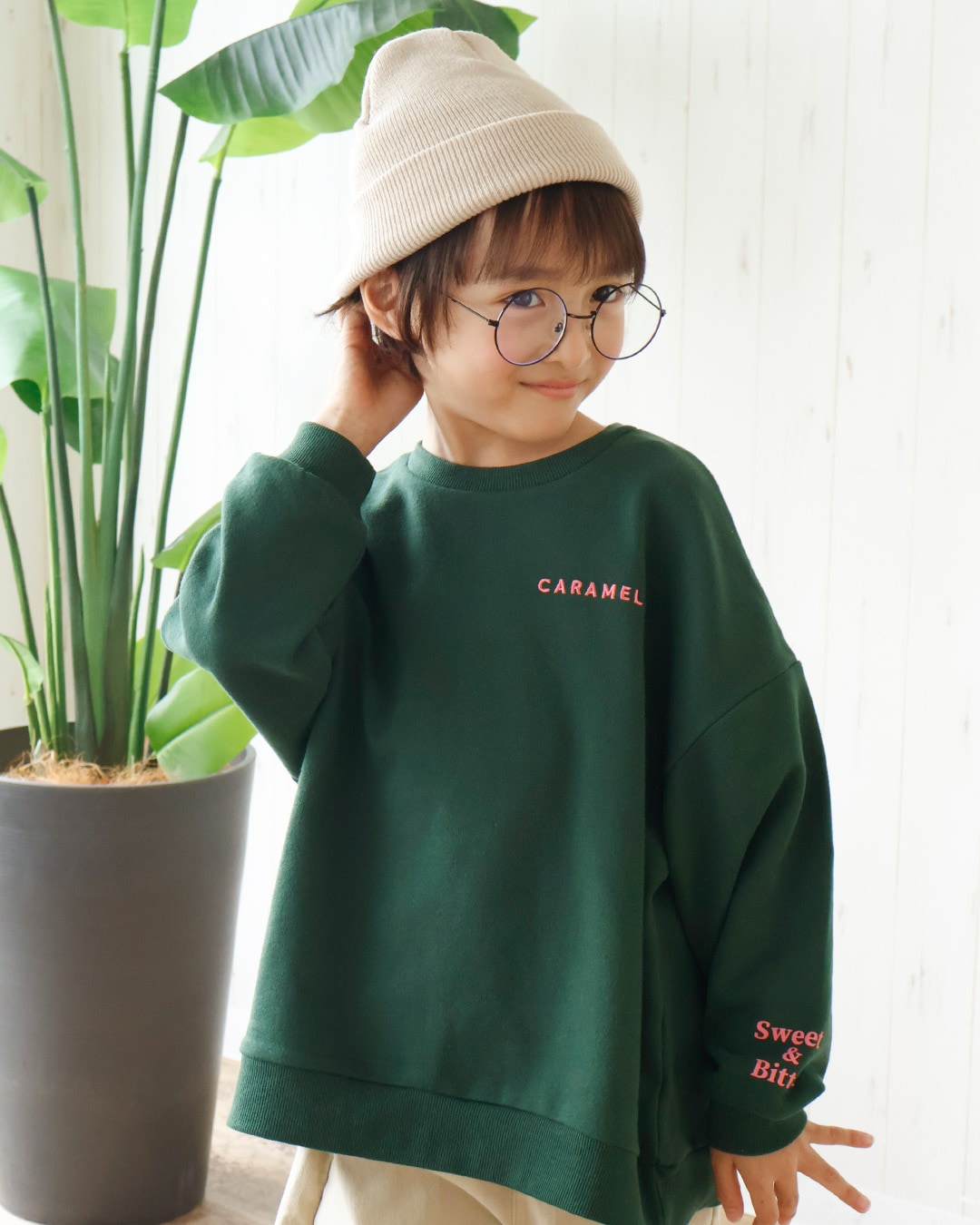 毎日着たいラクチン服 ロゴ刺繍配色トレーナー【GrinLab グリンラボ】|80-160cm