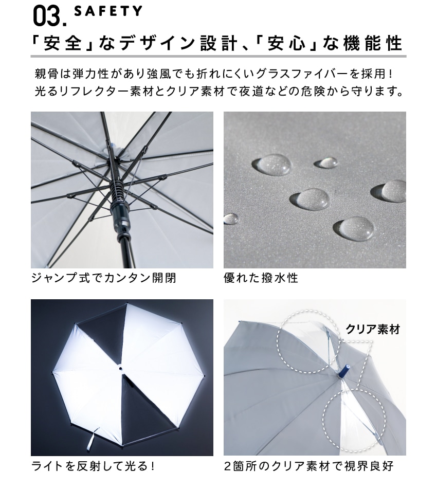 【送料無料】 長傘 ジャンプ傘 晴れ雨兼用 55cm 60cm リフレクター 撥水加工 アンブレラ 雨傘 8本骨 透明窓 反射 【IGUSHI】 熱中症 対策雨 梅雨 通勤 通学 通園 雨具 小学生 学童 グラスファイバー 交通安全 子供 キッズ 大人 メンズ レディース ワンタッチ 登校 丈夫 55 60 GS60000