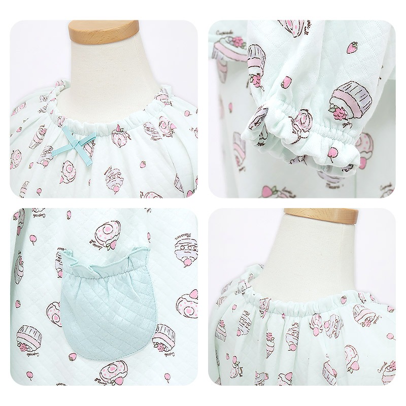 長袖パジャマ キッズ ニットキルト 暖かい ジュニア 女の子 パジャマ かぶり 140 150 160 長袖 ルームウェア 長袖ルームウェア 部屋着 寝巻き ナイトウェア セットアップ 上下セット フリル 食べ物 ケーキ ガーリー ガールズ 小学生 中学生 GrinLab グリンラボ かわいい 秋