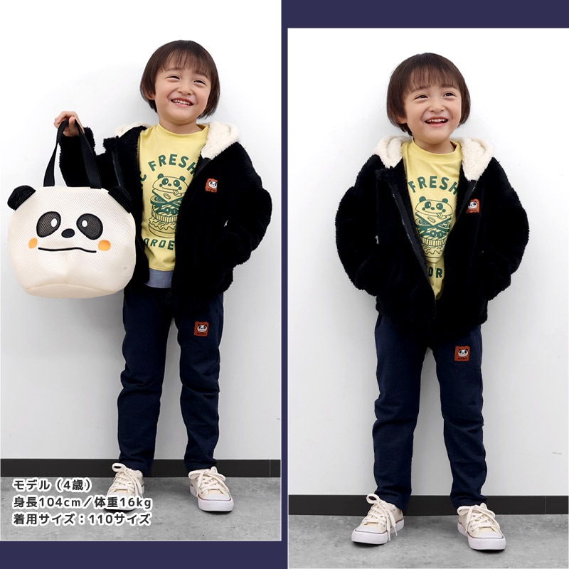 キッズ ハッピーバッグ 福袋 6点セット フリースジャケット ロンT 長袖Tシャツ トレーナー ロングパンツ メッシュバッグ ZOOMIC ズーミック ベビー カットソー 男の子 女の子 ハンバーガー アニマル パンダ くま 80 90 95 100 110 120 130 通園 通学