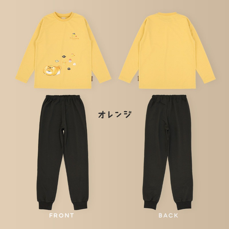 パジャマ キッズ いーすとけん 長袖 子供 ルームウェア 女の子 ガールズ ジュニア 上下セット 長袖パジャマ 寝巻 2点セット こども 部屋着 お昼寝 ミニ裏毛 スウェット 吸汗 快適 キャラクター プリント アイボリー オレンジ 犬 動物 120 130 140 150 160 入学 春 秋