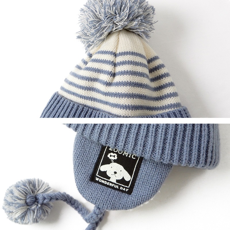 キッズ ニット帽 オシャレ 防寒 子供帽子 耳当て ボンボン キャップ【ZOODOG】 子供 ベビー 男の子 冬 暖かい 可愛い かわいい 雪 スノー スキー 犬 いぬ イヌポイント消化
