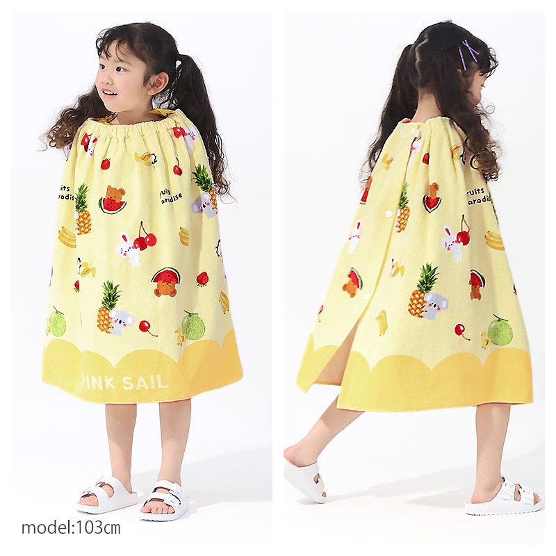 【 送料無料 】 ラップタオル 女の子 綿100％ ネームタグ付 60cm 男の子 巻きタオル 水着用品 プールタオル タオル キッズ 子供用 レッド ピンク 赤 花 フラワー イチゴ スイカ レモン フルーツ ハート 風船 バルーン お風呂 スイミング レジャー 水遊び お名前タグ