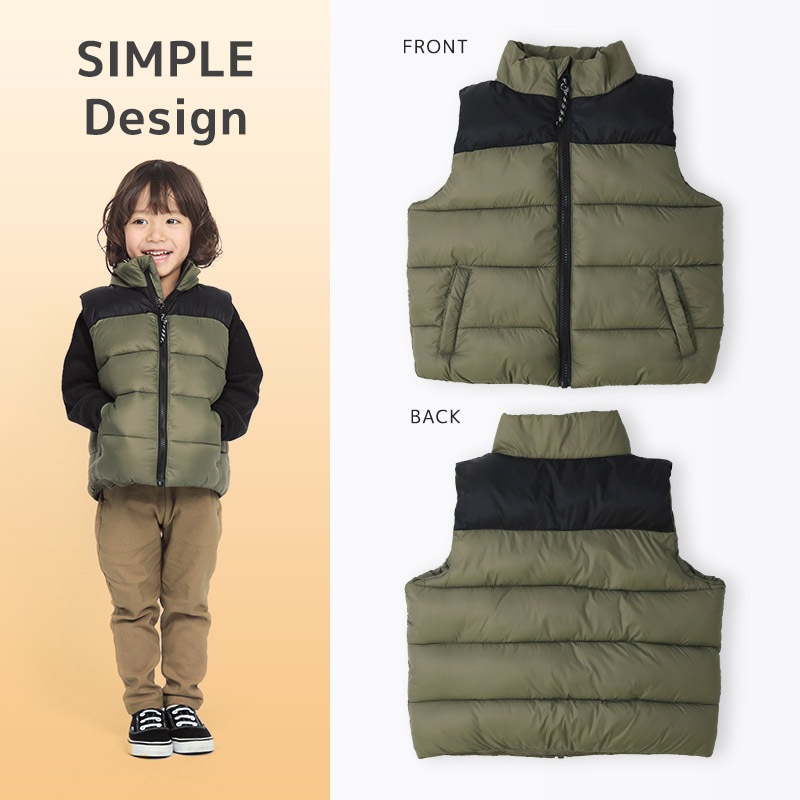 キッズ 中綿ベスト ポケット付 アウター 撥水加工 洗える 中わた入り 男の子 女の子 ( 80-130cm ) 【 GrinLab グリンラボ 】 トップス ベビー 80cm 90cm 95cm 100cm 110cm 120cm 130cm 140cm 150cm 160cm 切替 ウインドブレーカー アウトドア 保温 防寒 暖かい ダウンベスト