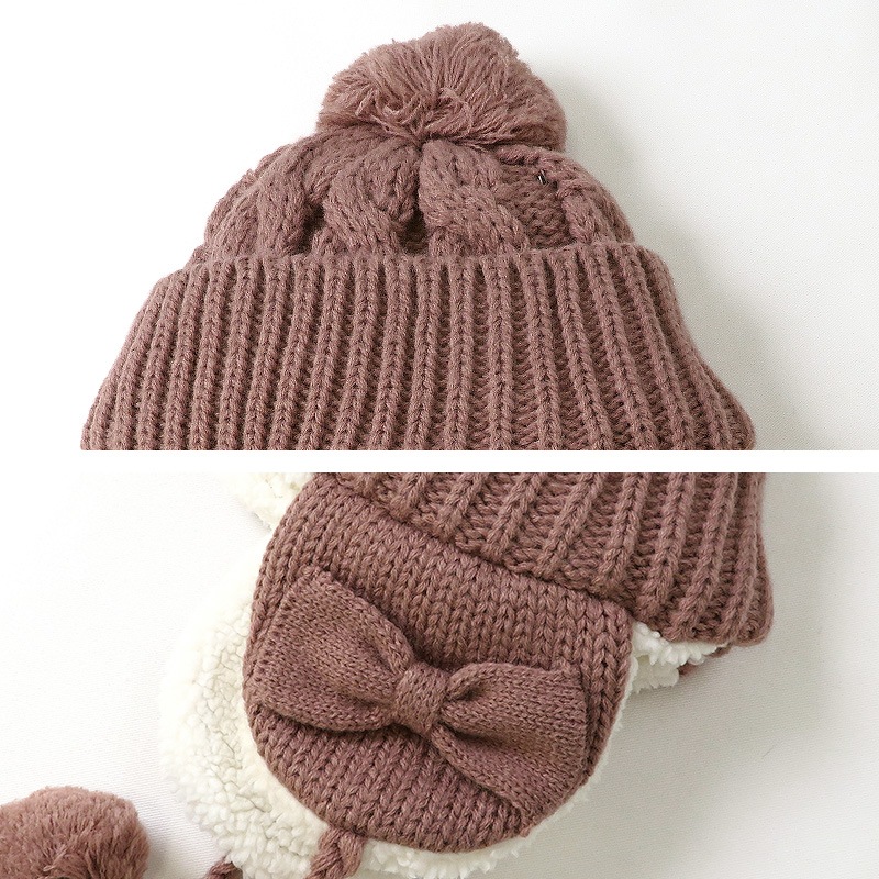 キッズ ニット帽 オシャレ 防寒 子供帽子 耳当て ボンボン キャップ【Uzuland】 子供 ベビー 女の子 冬 暖かい 可愛い かわいい 雪 スノー スキー ガーリーポイント消化
