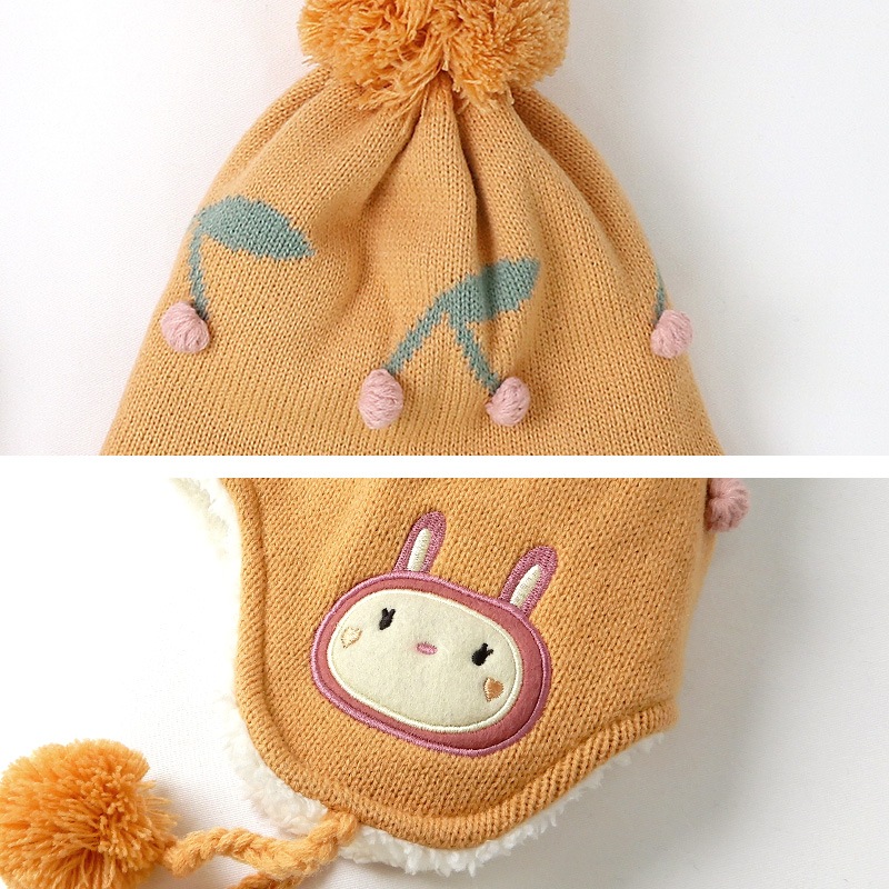 キッズ ニット帽 オシャレ 防寒 子供帽子 耳当て ボンボン キャップ【UZULAND】 子供 ベビー 女の子 冬 暖かい 可愛い かわいい 雪 スノー スキー うさぎ ウサギ ラビット 干支 卯年 兎