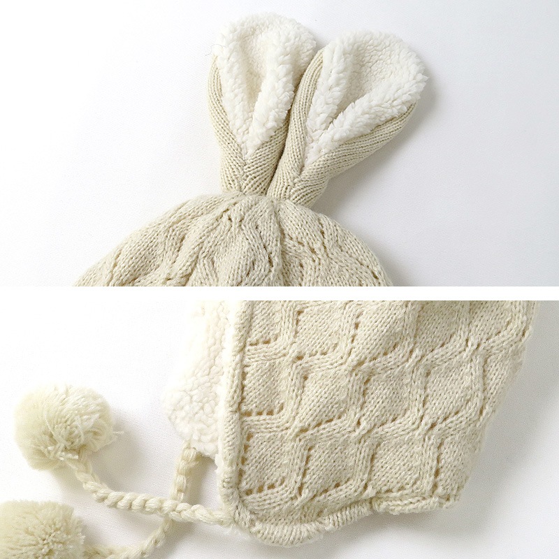 キッズ ニット帽 オシャレ 防寒 子供帽子 耳当て ボンボン キャップ【UZULAND】 子供 ベビー 女の子 冬 暖かい 可愛い かわいい 雪 スノー スキー うさぎ ウサギ ラビット 干支 卯年 兎