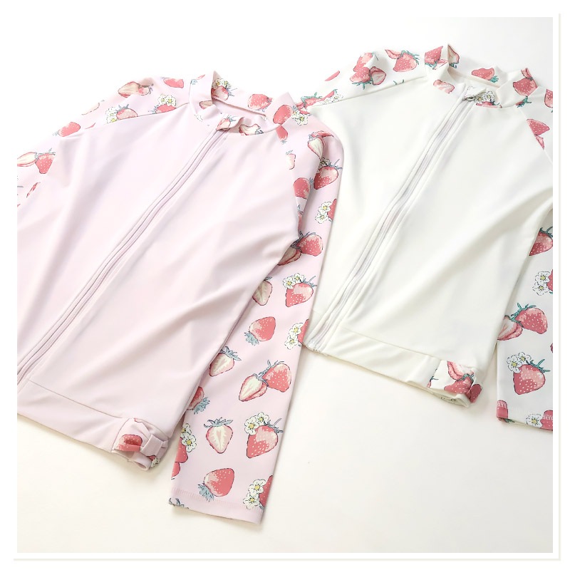 ラッシュガード 長袖  女の子 子供 水着 フルジップ フラワー ドット UV加工 UPF50＋ ( 100-130cm ) ガールズ キッズ スイムウェア UVカット 花柄 水玉 ユニコーン 無地 可愛い プール スイミング 夏 100cm 110cm 120cm 130cm 海 レジャー 紫外線予防