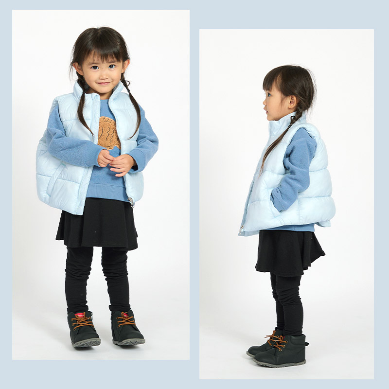 キッズ 中綿ベスト ポケット付 アウター 撥水加工 洗える 中わた入り 女の子 ( 90-130cm ) 【 GrinLab グリンラボ 】 トップス ベビー 90cm 100cm 110cm 120cm 130cm 140cm 150cm 160cm 切替 ウインドブレーカー アウトドア 保温 防寒 暖かい ダウンベスト