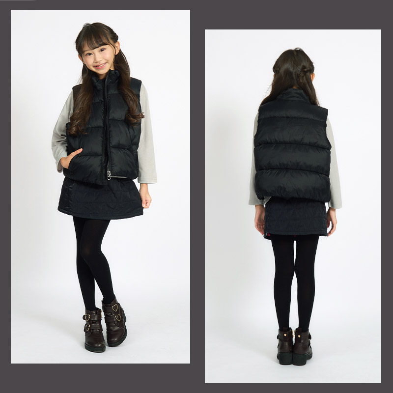 キッズ 中綿ベスト ポケット付 アウター 撥水加工 洗える 中わた入り 女の子 ( 90-130cm ) 【 GrinLab グリンラボ 】 トップス ベビー 90cm 100cm 110cm 120cm 130cm 140cm 150cm 160cm 切替 ウインドブレーカー アウトドア 保温 防寒 暖かい ダウンベスト