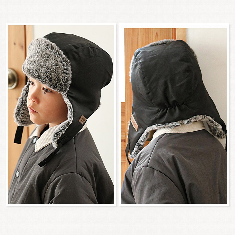 キッズ フライトキャップ 帽子 耳当て付き 男の子 女の子 キャップ 子供用 帽子 (52-54cm)【GrinLab グリンラボ】 撥水 フェイクファー イヤーフラップ パイロットキャップ ロゴ 配色 ミリタリー 暖かい 防寒 保温 キャップ ボーイズ ガールズ 暖かい 雪遊び