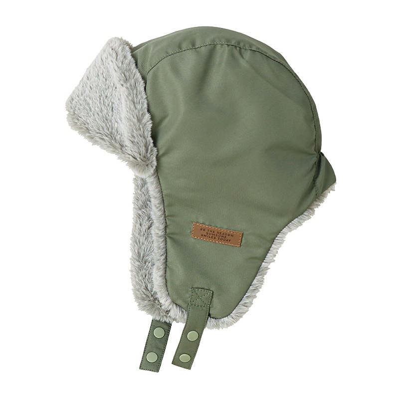 キッズ フライトキャップ 帽子 耳当て付き 男の子 女の子 キャップ 子供用 帽子 (52-54cm)【GrinLab グリンラボ】 撥水 フェイクファー イヤーフラップ パイロットキャップ ロゴ 配色 ミリタリー 暖かい 防寒 保温 キャップ ボーイズ ガールズ 暖かい 雪遊び