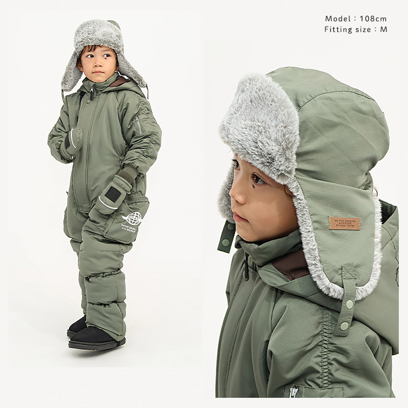 キッズ フライトキャップ 帽子 耳当て付き 男の子 女の子 キャップ 子供用 帽子 (52-54cm)【GrinLab グリンラボ】 撥水 フェイクファー イヤーフラップ パイロットキャップ ロゴ 配色 ミリタリー 暖かい 防寒 保温 キャップ ボーイズ ガールズ 暖かい 雪遊び