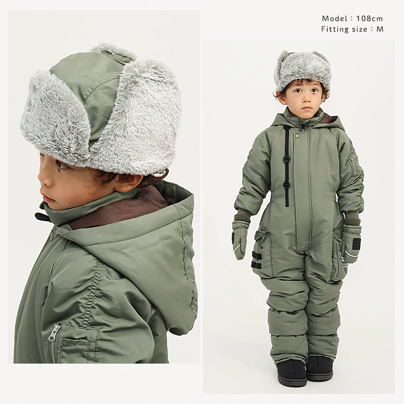 キッズ フライトキャップ 帽子 耳当て付き 男の子 女の子 キャップ 子供用 帽子 (52-54cm)【GrinLab グリンラボ】 撥水 フェイクファー イヤーフラップ パイロットキャップ ロゴ 配色 ミリタリー 暖かい 防寒 保温 キャップ ボーイズ ガールズ 暖かい 雪遊び