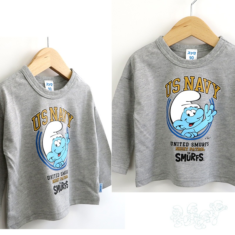 キッズ ロンT スマーフ 子供服 Tシャツ 長袖 トップス プリント ( 80-130 ) 【 SMURFS 】 ボーイズ ガールズ 男の子 女の子 カットソー キッズ ベビー アニメ キャラクター 冬物 80cm 90cm 95cm 100cm 110cm 120cm 130cm