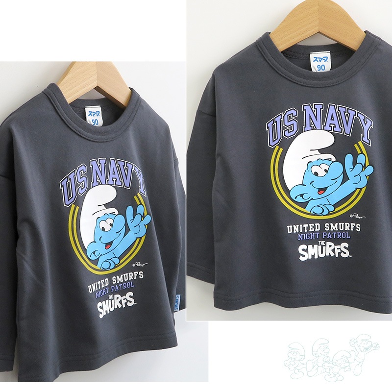 キッズ ロンT スマーフ 子供服 Tシャツ 長袖 トップス プリント ( 80-130 ) 【 SMURFS 】 ボーイズ ガールズ 男の子 女の子 カットソー キッズ ベビー アニメ キャラクター 冬物 80cm 90cm 95cm 100cm 110cm 120cm 130cm