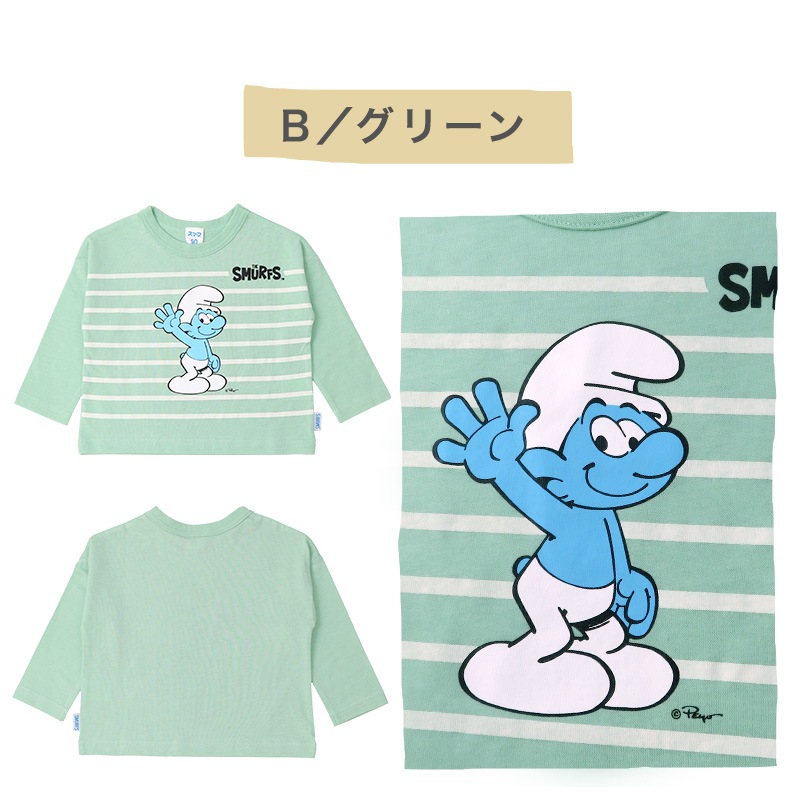 キッズ ロンT スマーフ 子供服 Tシャツ 長袖 トップス プリント ( 80-130 ) 【 SMURFS 】 ボーイズ ガールズ 男の子 女の子 カットソー キッズ ベビー アニメ キャラクター 冬物 80cm 90cm 95cm 100cm 110cm 120cm 130cm