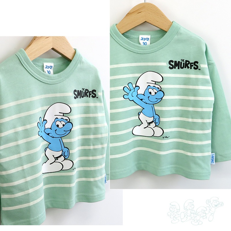キッズ ロンT スマーフ 子供服 Tシャツ 長袖 トップス プリント ( 80-130 ) 【 SMURFS 】 ボーイズ ガールズ 男の子 女の子 カットソー キッズ ベビー アニメ キャラクター 冬物 80cm 90cm 95cm 100cm 110cm 120cm 130cm