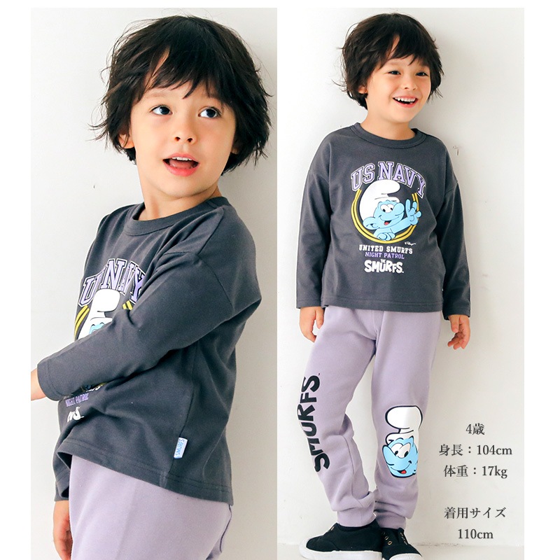 キッズ ロンT スマーフ 子供服 Tシャツ 長袖 トップス プリント ( 80-130 ) 【 SMURFS 】 ボーイズ ガールズ 男の子 女の子 カットソー キッズ ベビー アニメ キャラクター 冬物 80cm 90cm 95cm 100cm 110cm 120cm 130cm