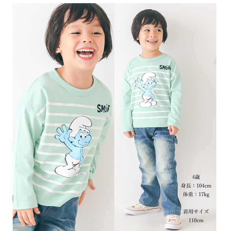 キッズ ロンT スマーフ 子供服 Tシャツ 長袖 トップス プリント