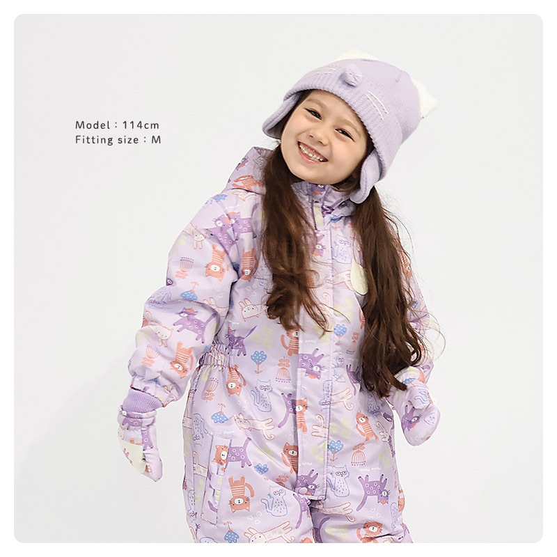 キッズ ベビー ニット帽 耳当て付き ねこ耳 女の子 ニットキャップ 子供用 帽子 (2サイズ展開 50-54cm)【GrinLab グリンラボ】 マイクロファイバーフリース アニマル 動物 ネコ 猫 猫耳 配色 暖かい 防寒 保温 キャップ 暖かい 雪遊び ピンク ラベンダー