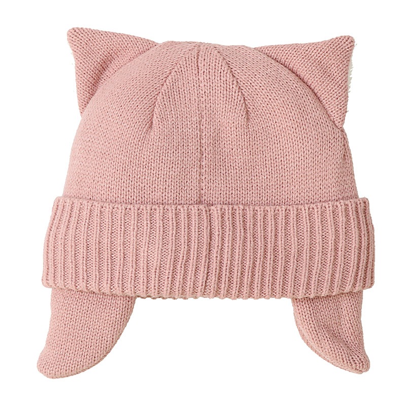 キッズ ベビー ニット帽 耳当て付き ねこ耳 女の子 ニットキャップ 子供用 帽子 (2サイズ展開 50-54cm)【GrinLab グリンラボ】 マイクロファイバーフリース アニマル 動物 ネコ 猫 猫耳 配色 暖かい 防寒 保温 キャップ 暖かい 雪遊び ピンク ラベンダー