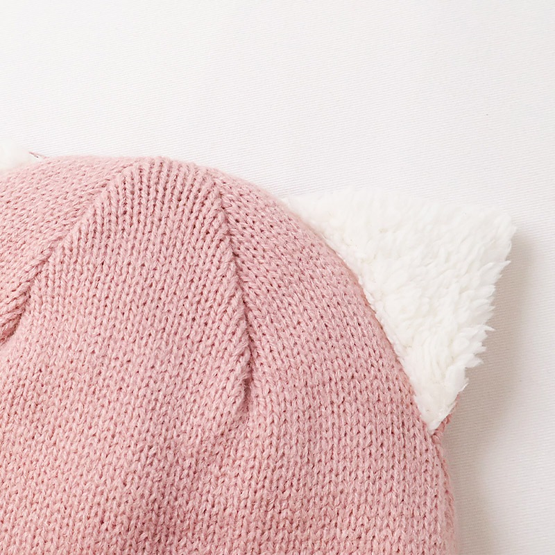 キッズ ベビー ニット帽 耳当て付き ねこ耳 女の子 ニットキャップ 子供用 帽子 (2サイズ展開 50-54cm)【GrinLab グリンラボ】 マイクロファイバーフリース アニマル 動物 ネコ 猫 猫耳 配色 暖かい 防寒 保温 キャップ 暖かい 雪遊び ピンク ラベンダー