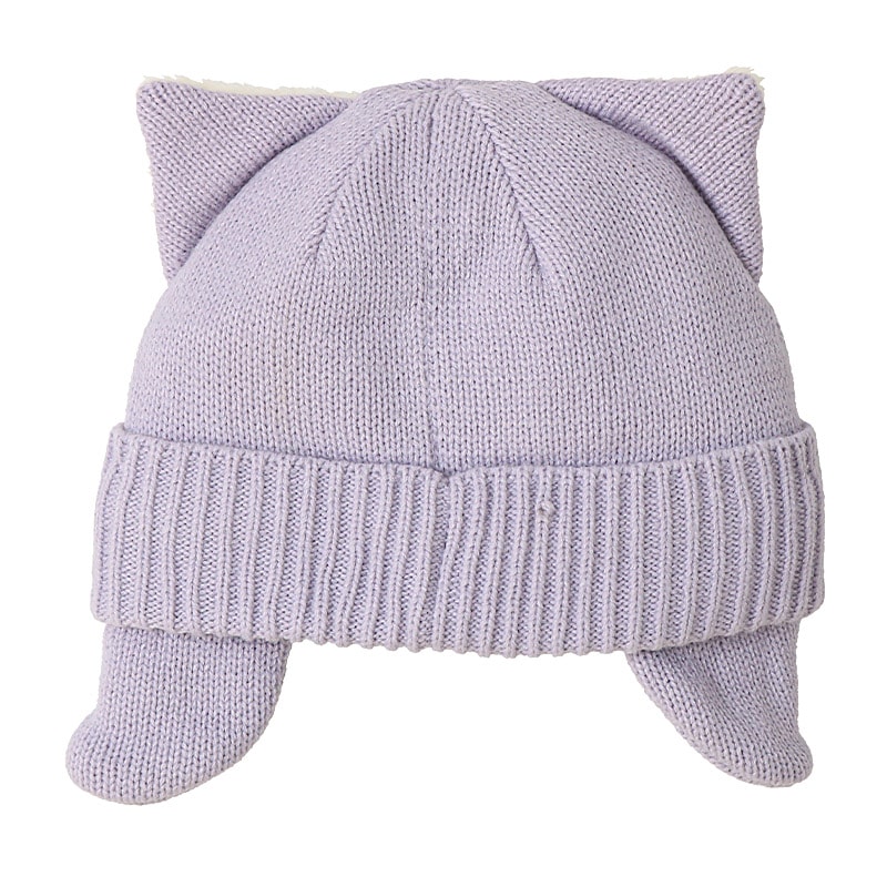 キッズ ベビー ニット帽 耳当て付き ねこ耳 女の子 ニットキャップ 子供用 帽子 (2サイズ展開 50-54cm)【GrinLab グリンラボ】 マイクロファイバーフリース アニマル 動物 ネコ 猫 猫耳 配色 暖かい 防寒 保温 キャップ 暖かい 雪遊び ピンク ラベンダー