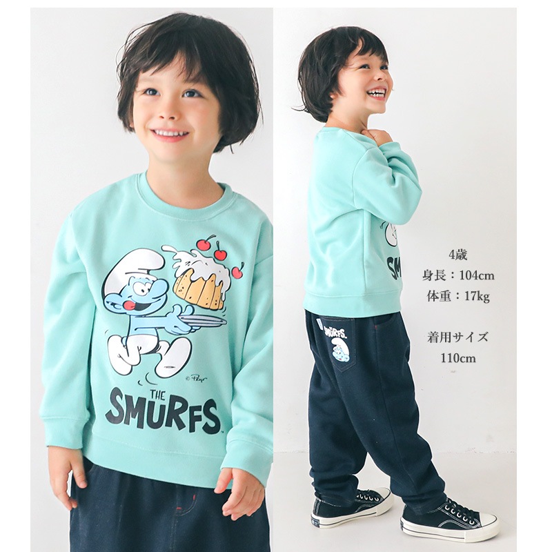 子供服 スマーフ トレーナー 裏起毛 キッズ トップス プリント 長袖 ( 80-130cm) 【SMURFS】 男の子 男子 女の子 女子 裏毛 スウェット ベビー アニメ キャラクター 人気 冬物 80cm 90cm 95cm 100cm 110cm 120cm 130cm