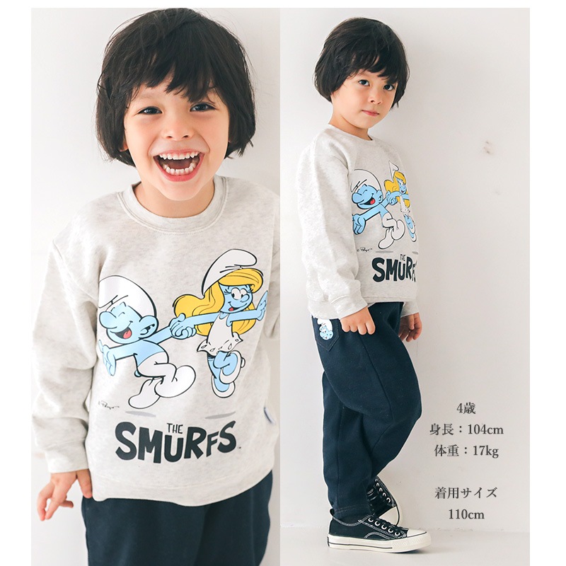 子供服 スマーフ トレーナー 裏起毛 キッズ トップス プリント 長袖 ( 80-130cm) 【SMURFS】 男の子 男子 女の子 女子 裏毛 スウェット ベビー アニメ キャラクター 人気 冬物 80cm 90cm 95cm 100cm 110cm 120cm 130cm