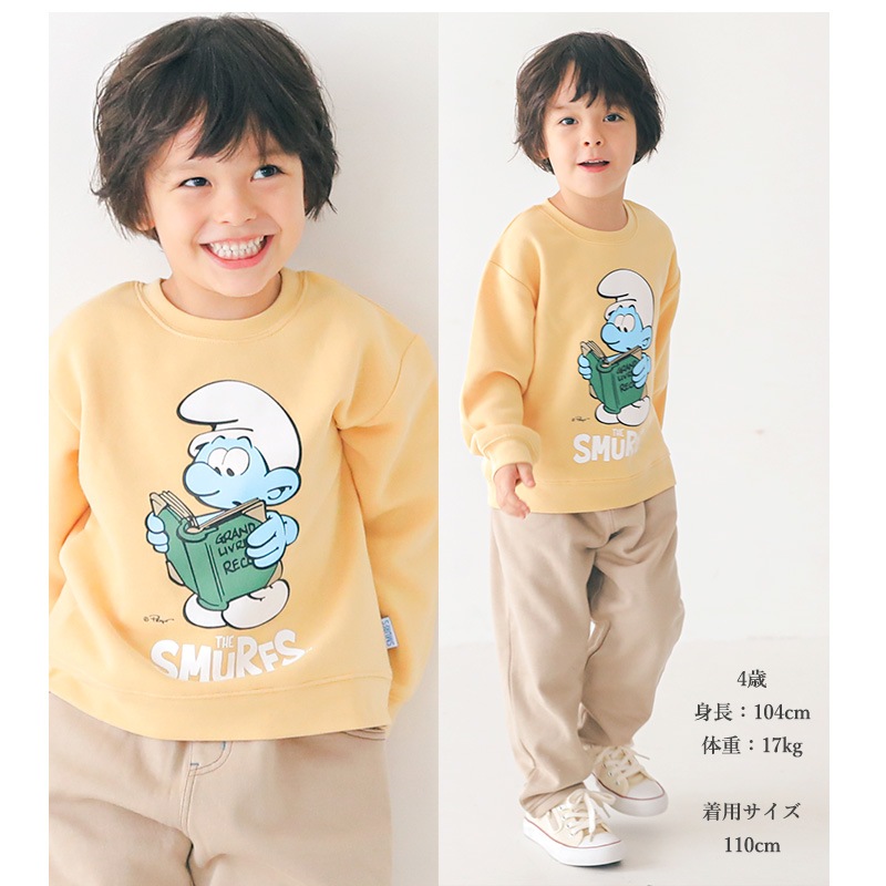 子供服 スマーフ トレーナー 裏起毛 キッズ トップス プリント 長袖 ( 80-130cm) 【SMURFS】 男の子 男子 女の子 女子 裏毛 スウェット ベビー アニメ キャラクター 人気 冬物 80cm 90cm 95cm 100cm 110cm 120cm 130cm