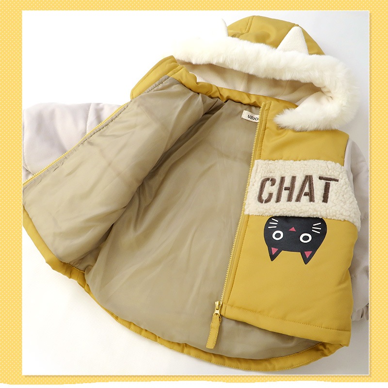 コート ベビー 中綿 ジャケット フード付き 耳付き 女の子 あったか 防寒 撥水加工 ( 80-95cm )【 UZUCHAT ウズチャット 】 ブルゾン スノーウェア スキーウェア ねこ 猫 ネコ 猫耳 雪遊び 冬 うさぎ 子供服 子供用 こども 80cm 90cm 95cm