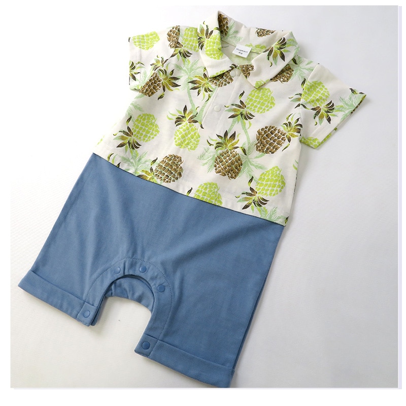 ベビー服 カバーオール 重ね着風 セパレート デザイン アロハ 衿 半袖 ロンパース ( 70-80cm ) 子供服 ベビー キッズ 男の子 夏服 新生児 可愛い 70cm 80cm