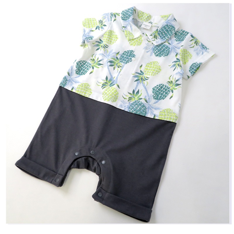 ベビー服 カバーオール 重ね着風 セパレート デザイン アロハ 衿 半袖 ロンパース ( 70-80cm ) 子供服 ベビー キッズ 男の子 夏服 新生児 可愛い 70cm 80cm