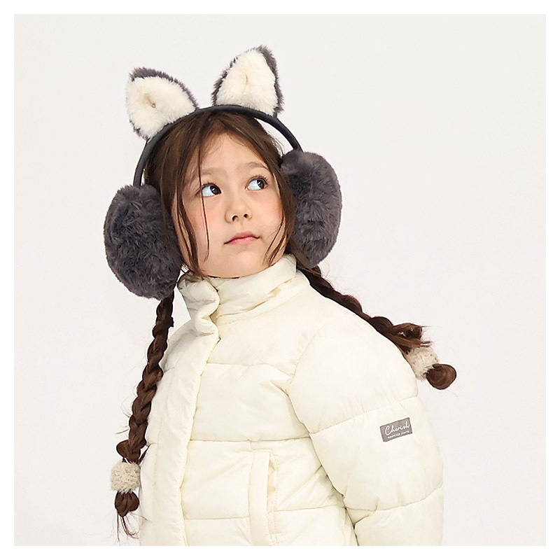 キッズ イヤマフ イヤーマフラー ファー 耳当て 耳あて 女の子 ネコ 猫耳 アニマル 動物 【GrinLab グリンラボ】 子供服 マフラー 暖かい あったか 防寒 保温 雑貨 寒さ対策 猫 グレー ブラック ボリュームファー ボア スエード ガールズ