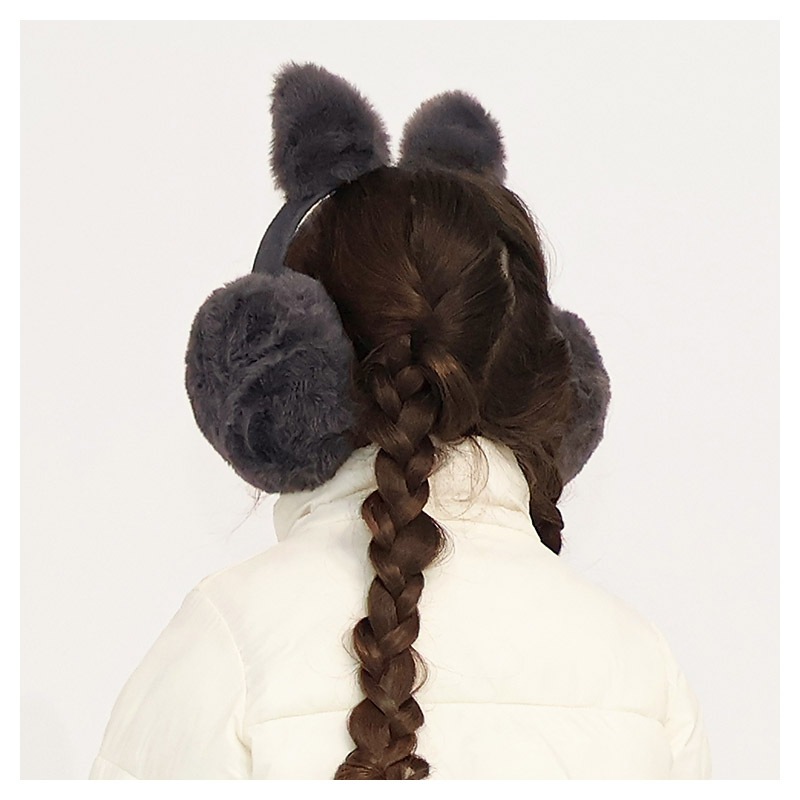 キッズ イヤマフ イヤーマフラー ファー 耳当て 耳あて 女の子 ネコ 猫耳 アニマル 動物 【GrinLab グリンラボ】 子供服 マフラー 暖かい あったか 防寒 保温 雑貨 寒さ対策 猫 グレー ブラック ボリュームファー ボア スエード ガールズ